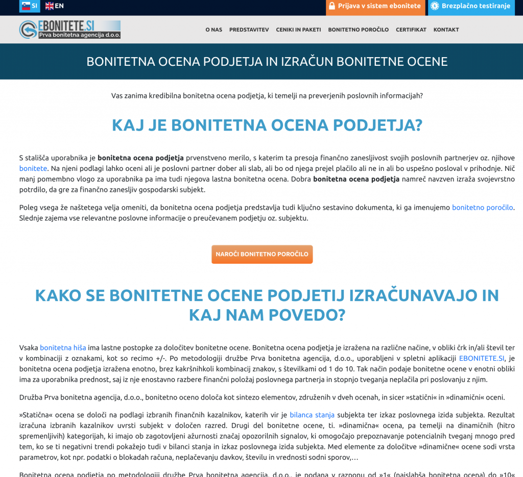 vsebina bonitetna ocena podjetja